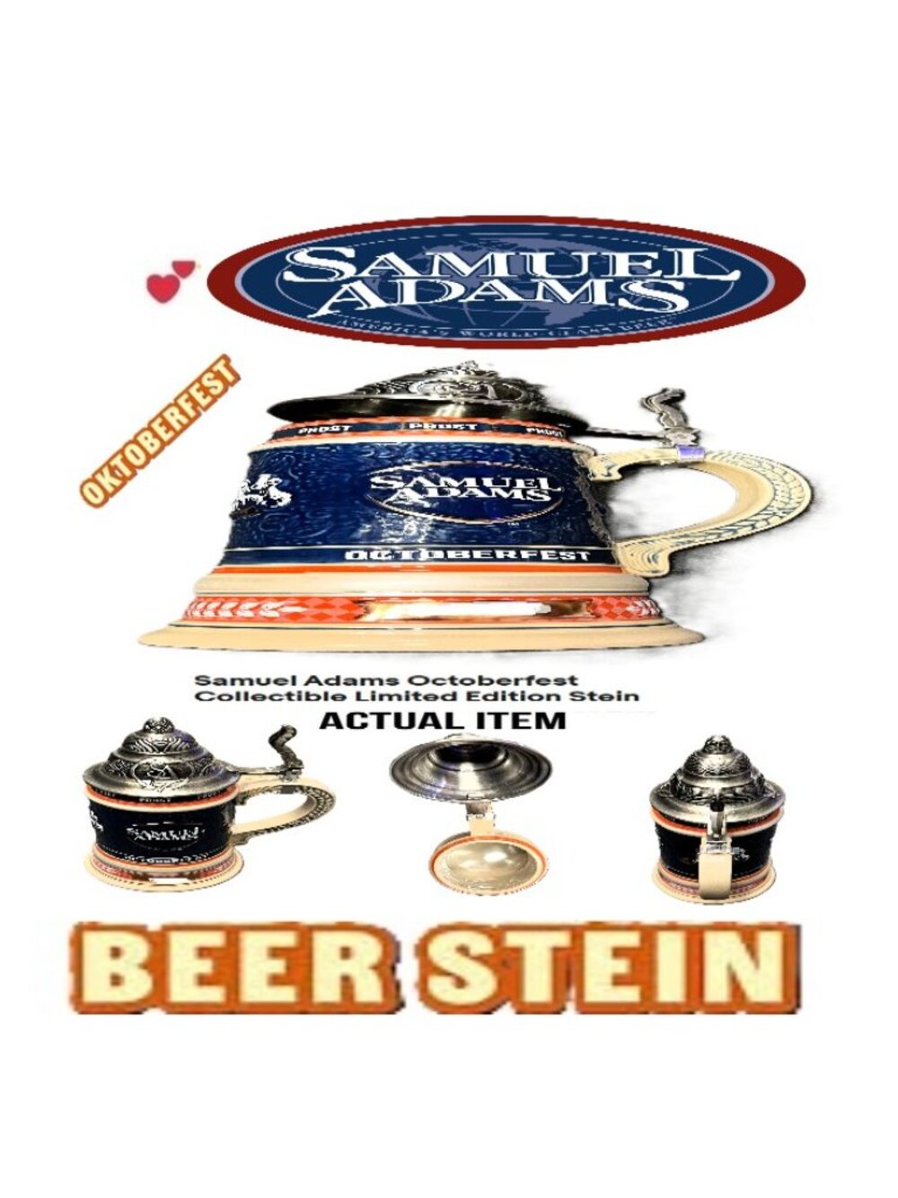 🛑 SAMUEL ADAMS Octoberfest ➕ BEER STEIN Limited Edition 🆒 CUP 💸BUY NOW‼️🟢